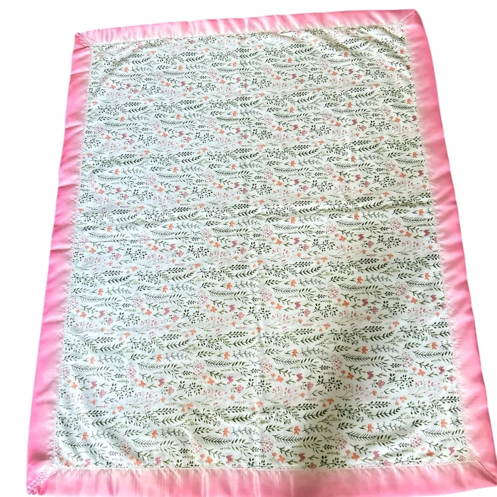 Hand Crafted Baby Blanket Colorful Floral Soft Flannel Blanket Satin Binding